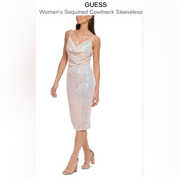 GUESS Women’s Sequined Cowlneck Sleeveless Slip Dress - SZ 14 NWT Color Blush - Picture 3 of 5